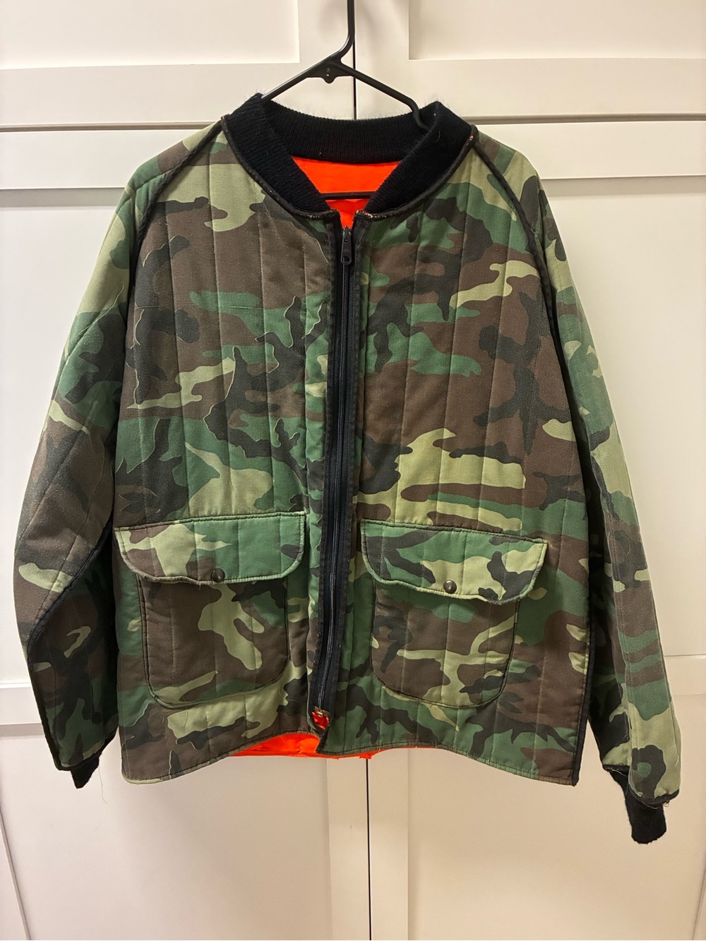 Vintage Men's Reversible Camo Bomber Jacket - Green Camo Size L